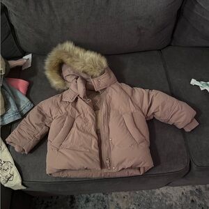 Zara Pink Puffer Jacket with Fur Hood